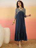 InWeave Navy Ogee Foil V Neck Teared Dress