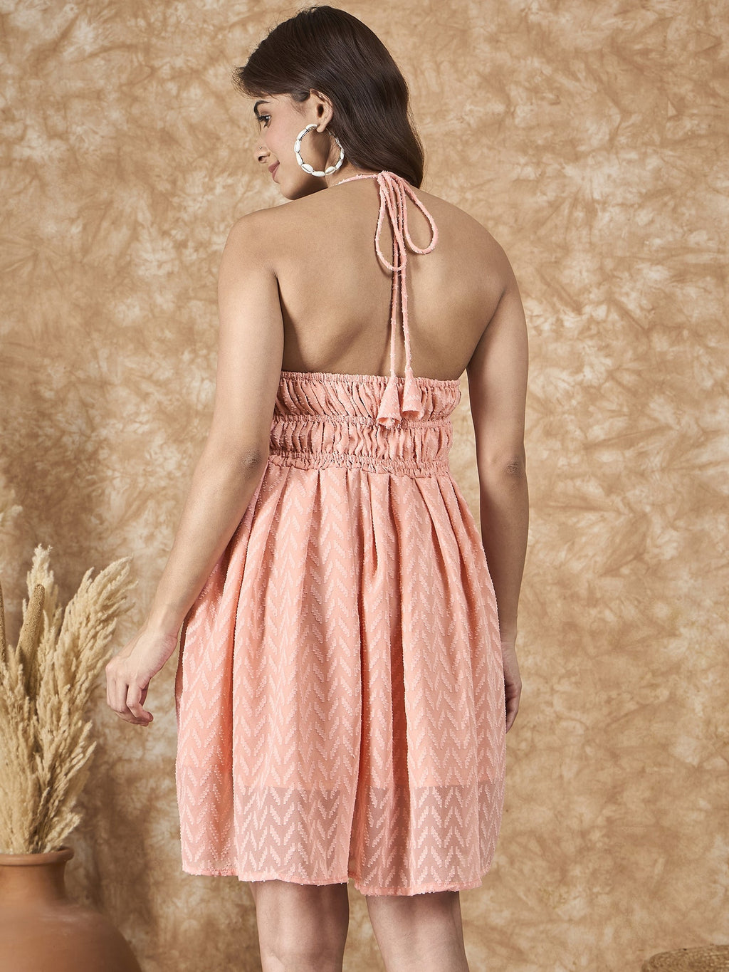 InWeave Peach Georgette Backless Dress