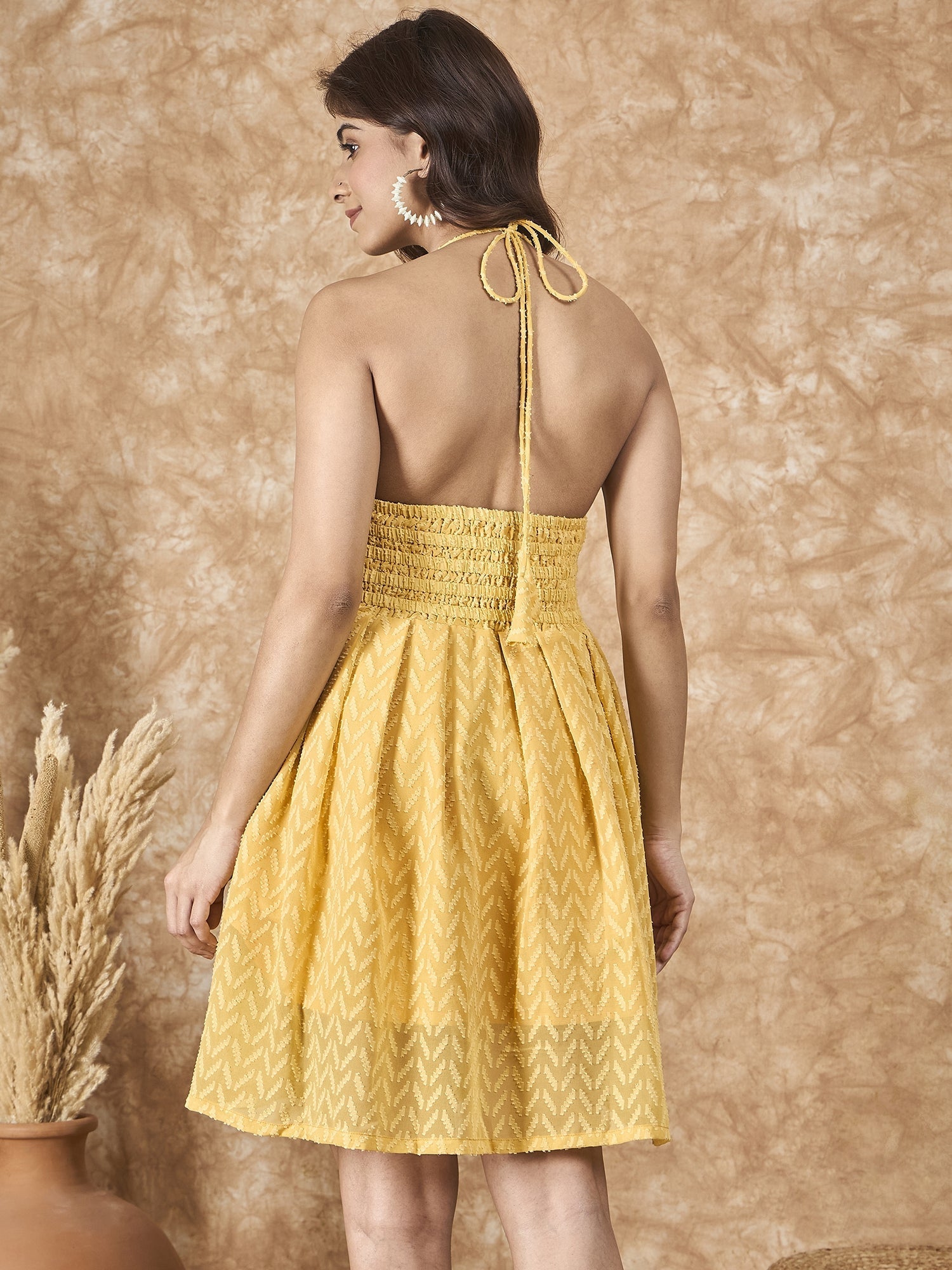 InWeave Yellow Georgette Backless Dress