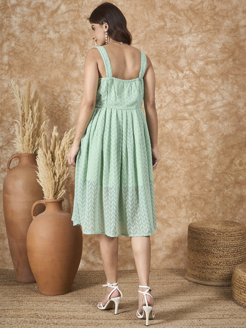InWeave Mint Green Georgette Sweetheart Dress