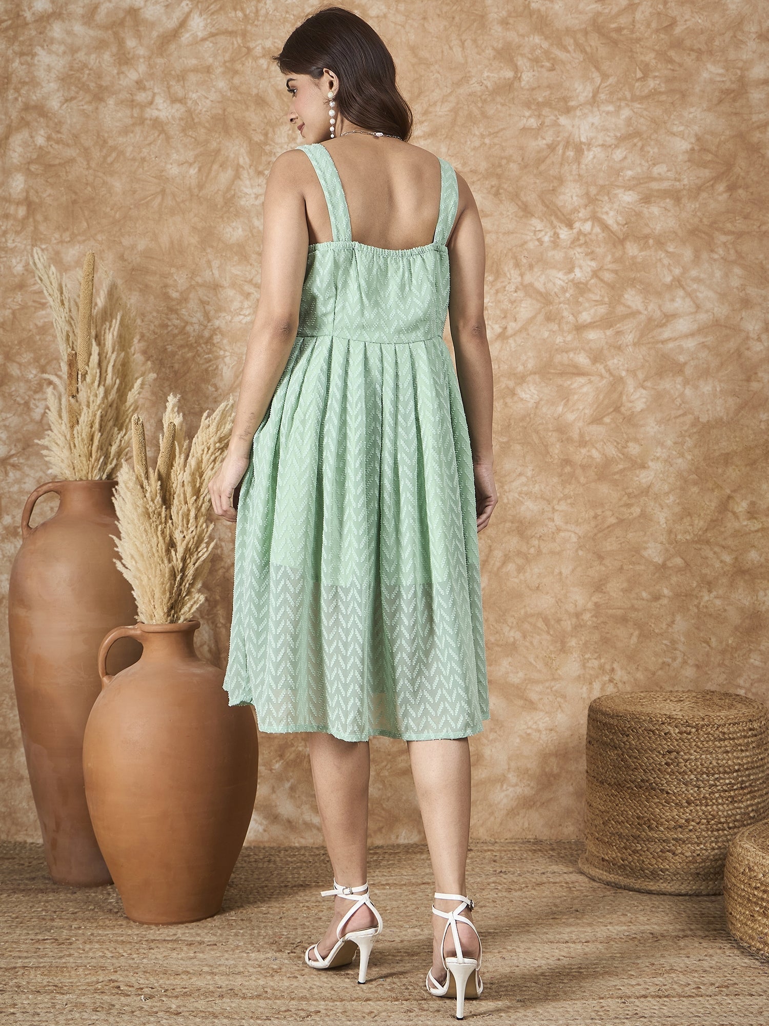 InWeave Mint Green Georgette Sweetheart Dress
