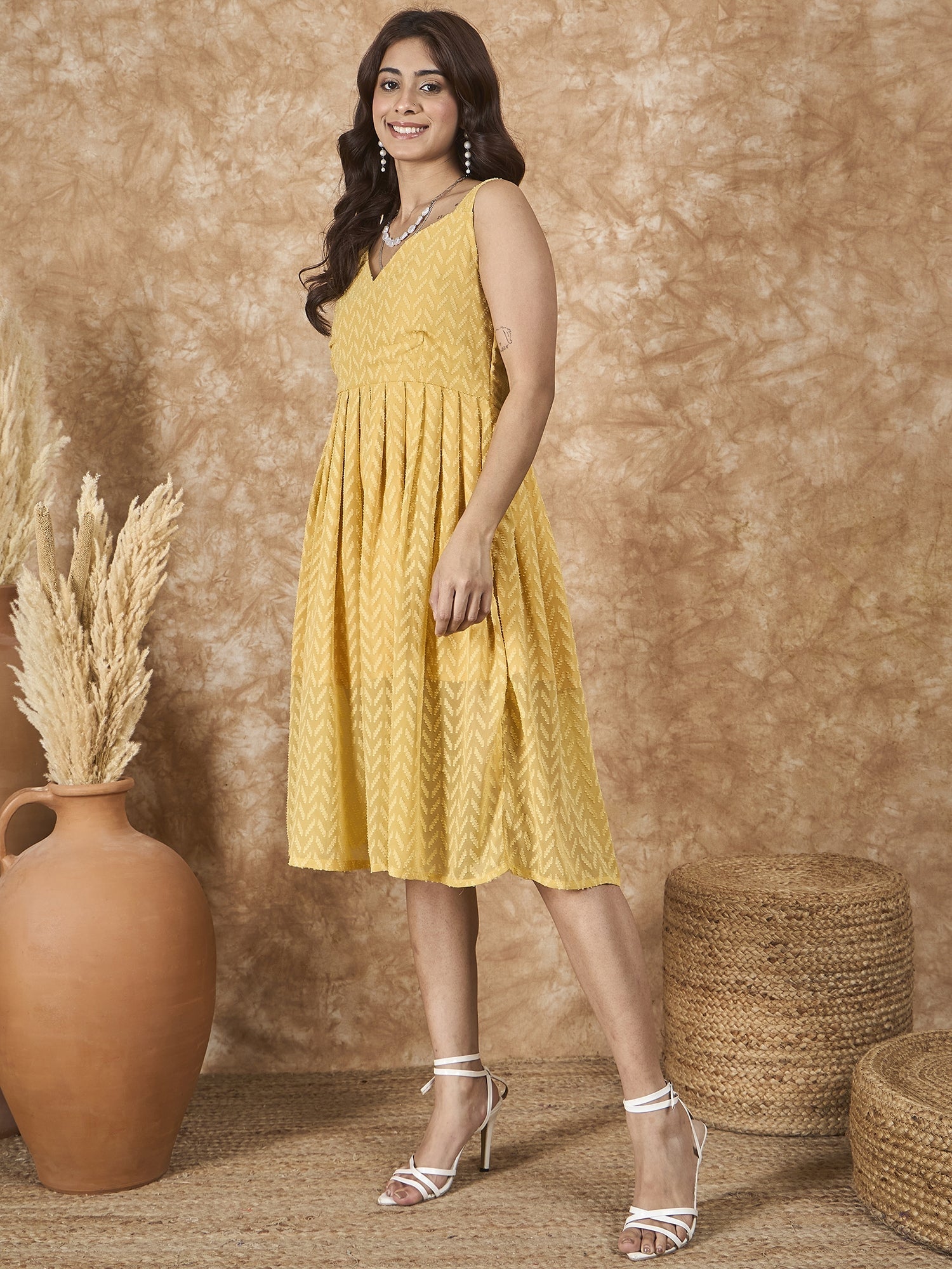 InWeave Yellow Georgette Sweetheart Dress