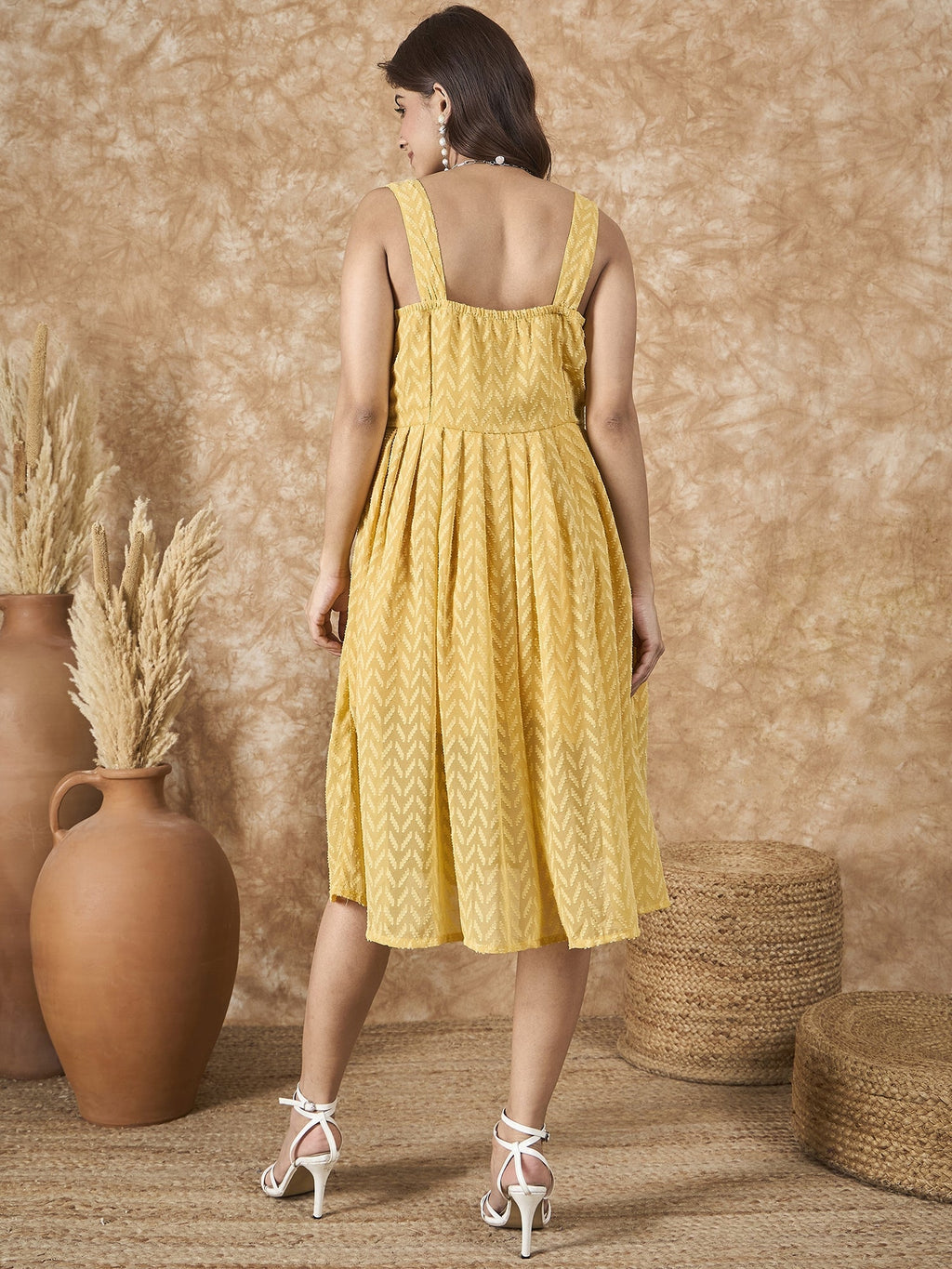 InWeave Yellow Georgette Sweetheart Dress
