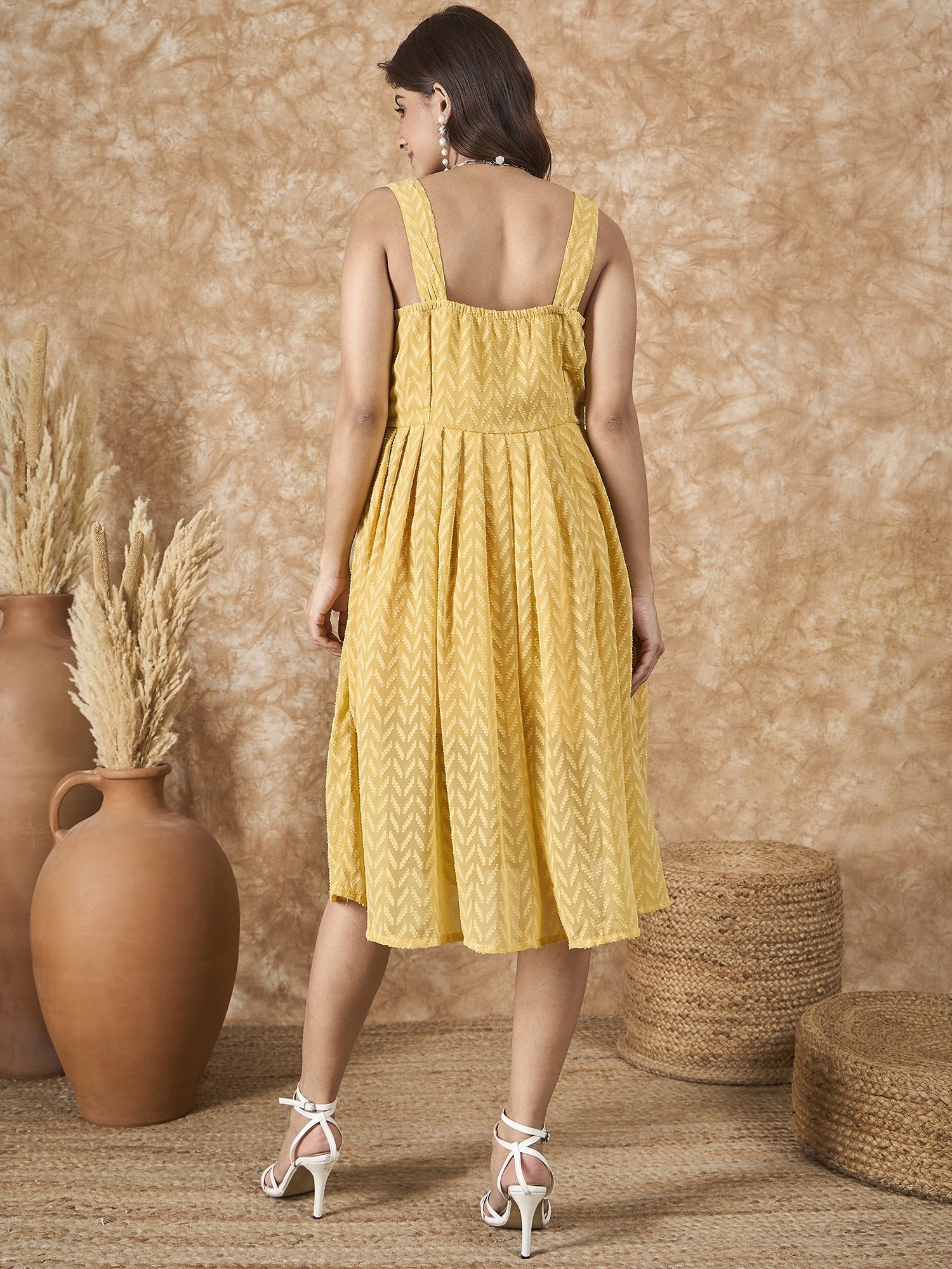 InWeave Yellow Georgette Sweetheart Dress