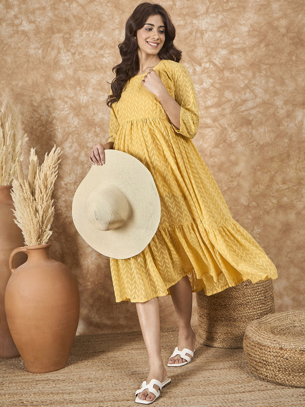 InWeave Yellow Georgette R Neck Dress
