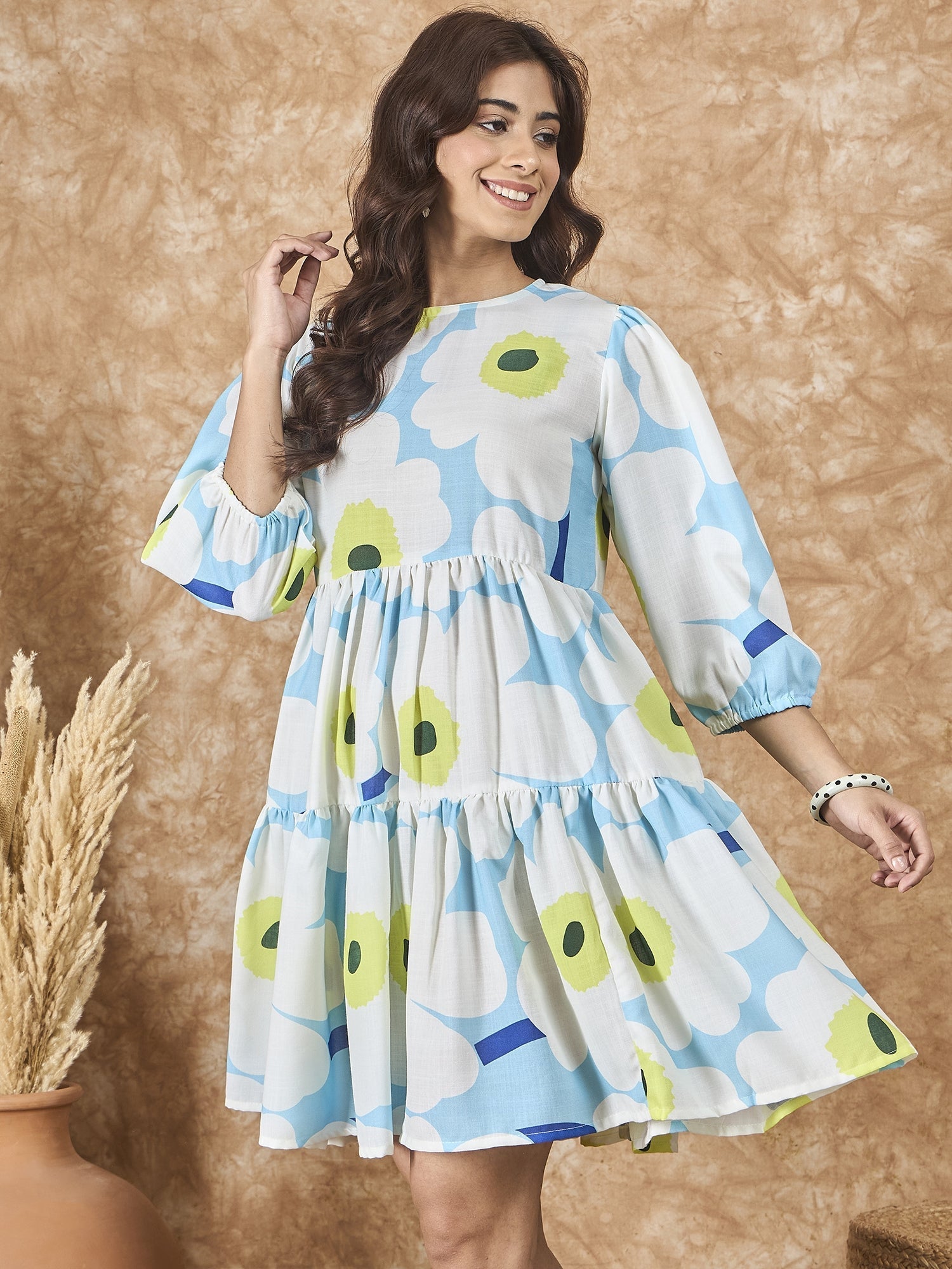 InWeave Sky Blue Big Print Short Dress
