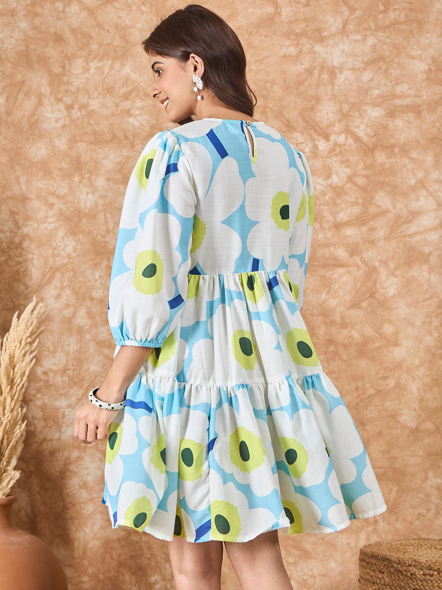 InWeave Sky Blue Big Print Short Dress