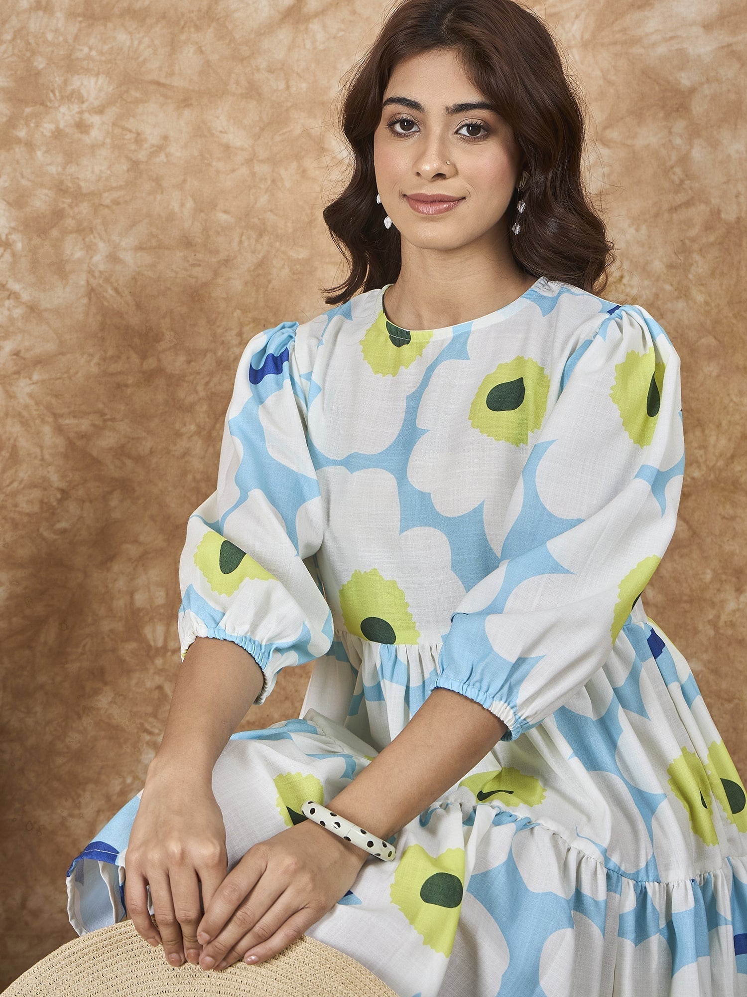 InWeave Sky Blue Big Print Short Dress