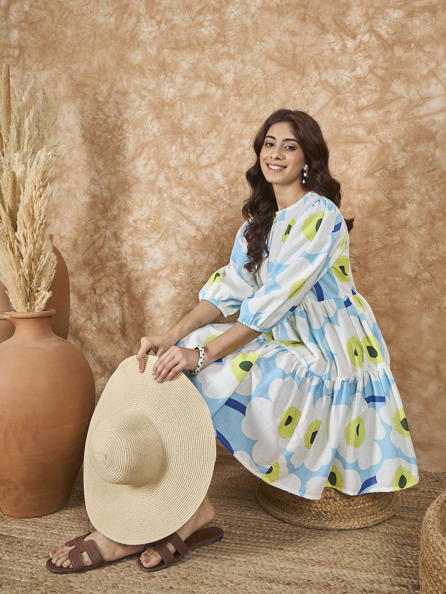 InWeave Sky Blue Big Print Short Dress