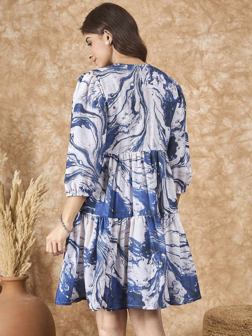 InWeave Navy White Tie Dye Short Dress