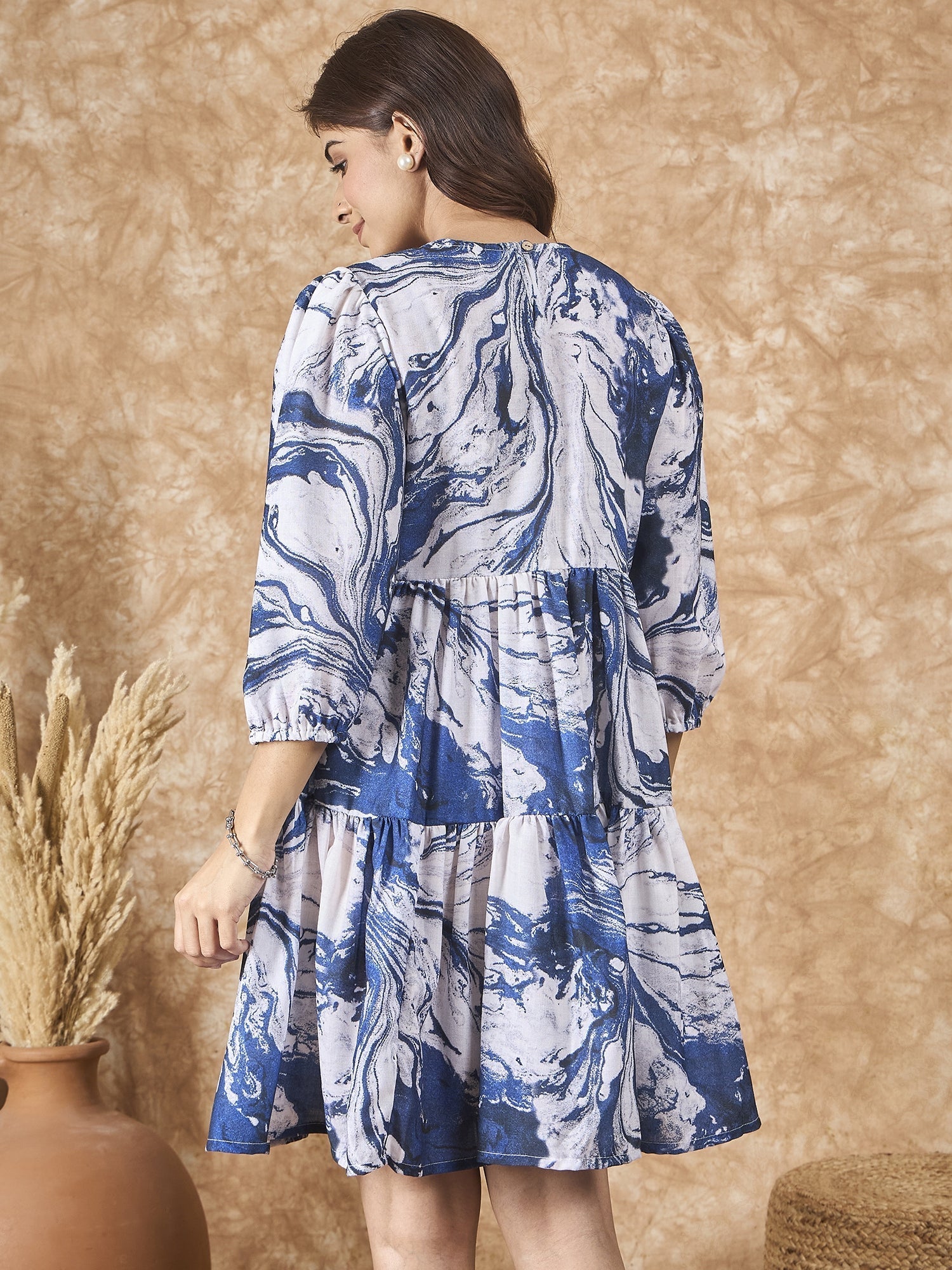 InWeave Navy White Tie Dye Short Dress