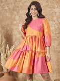 InWeave Peach Orange Print Short Dress