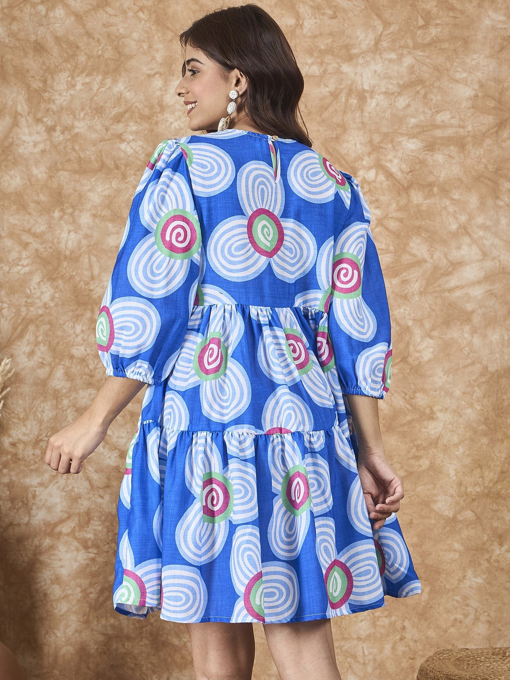 InWeave Blue White Flower Short Dress