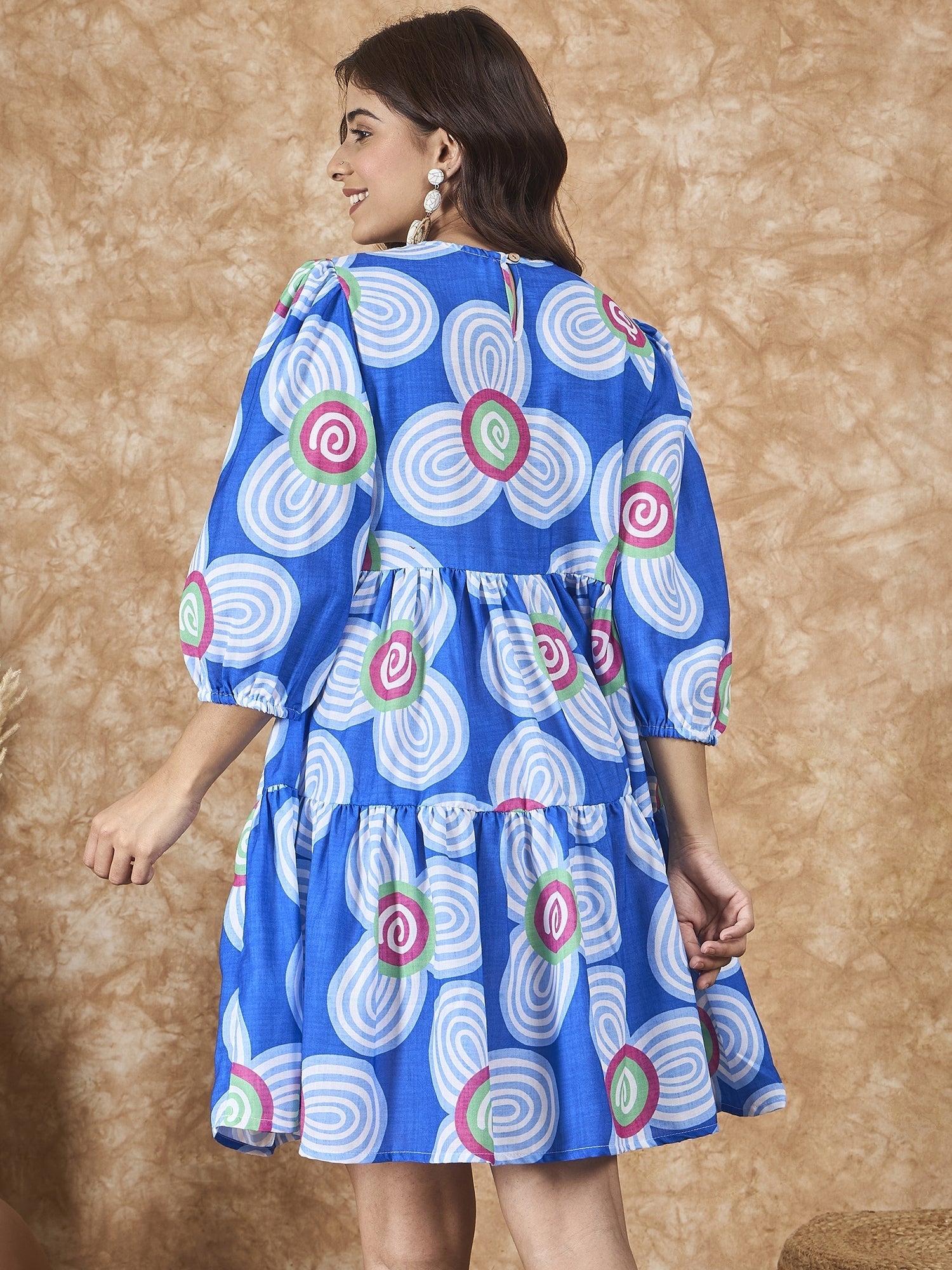 InWeave Blue White Flower Short Dress