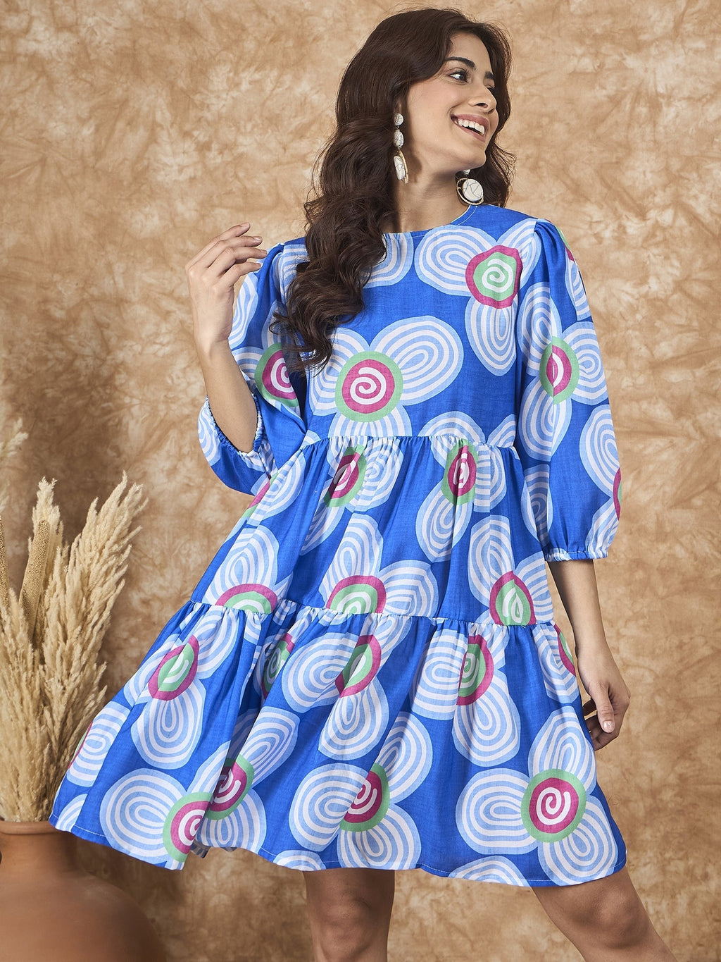 InWeave Blue White Flower Short Dress