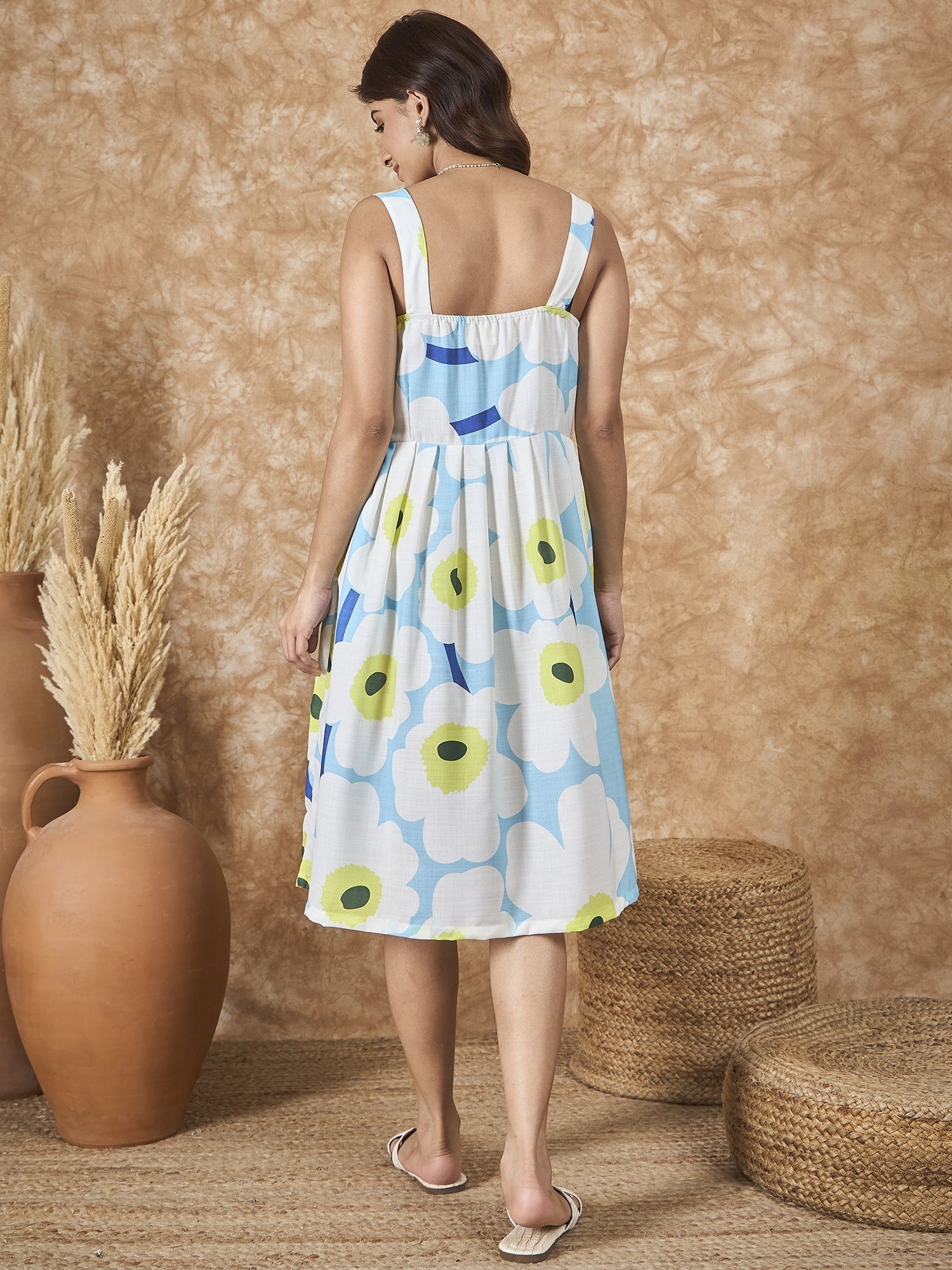 InWeave Sky Blue Big Print Sweetheart Dress