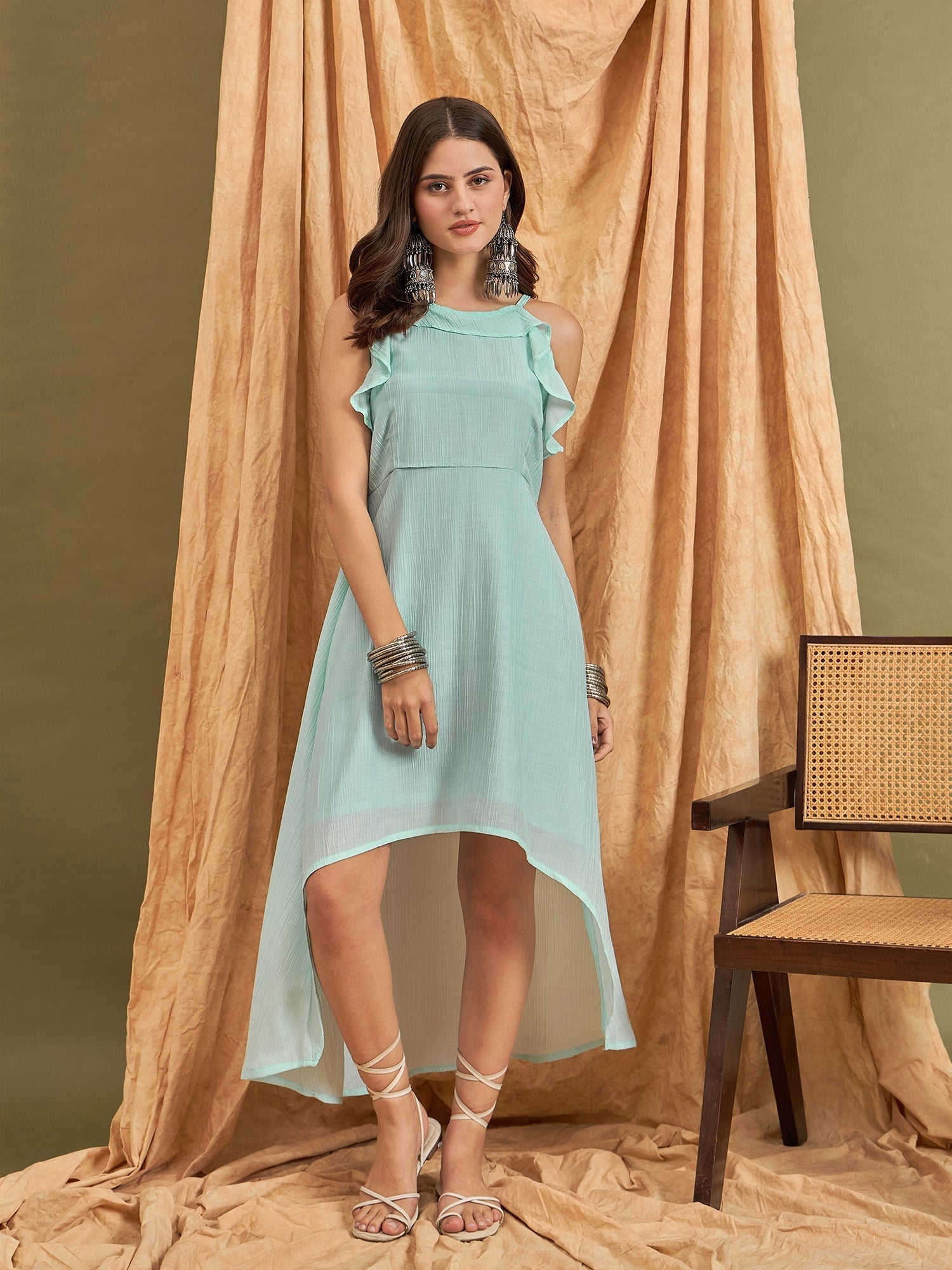 InWeave Sky Blue Chiffon Frill Dress