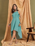 InWeave Cadet Blue Chiffon Frill Dress