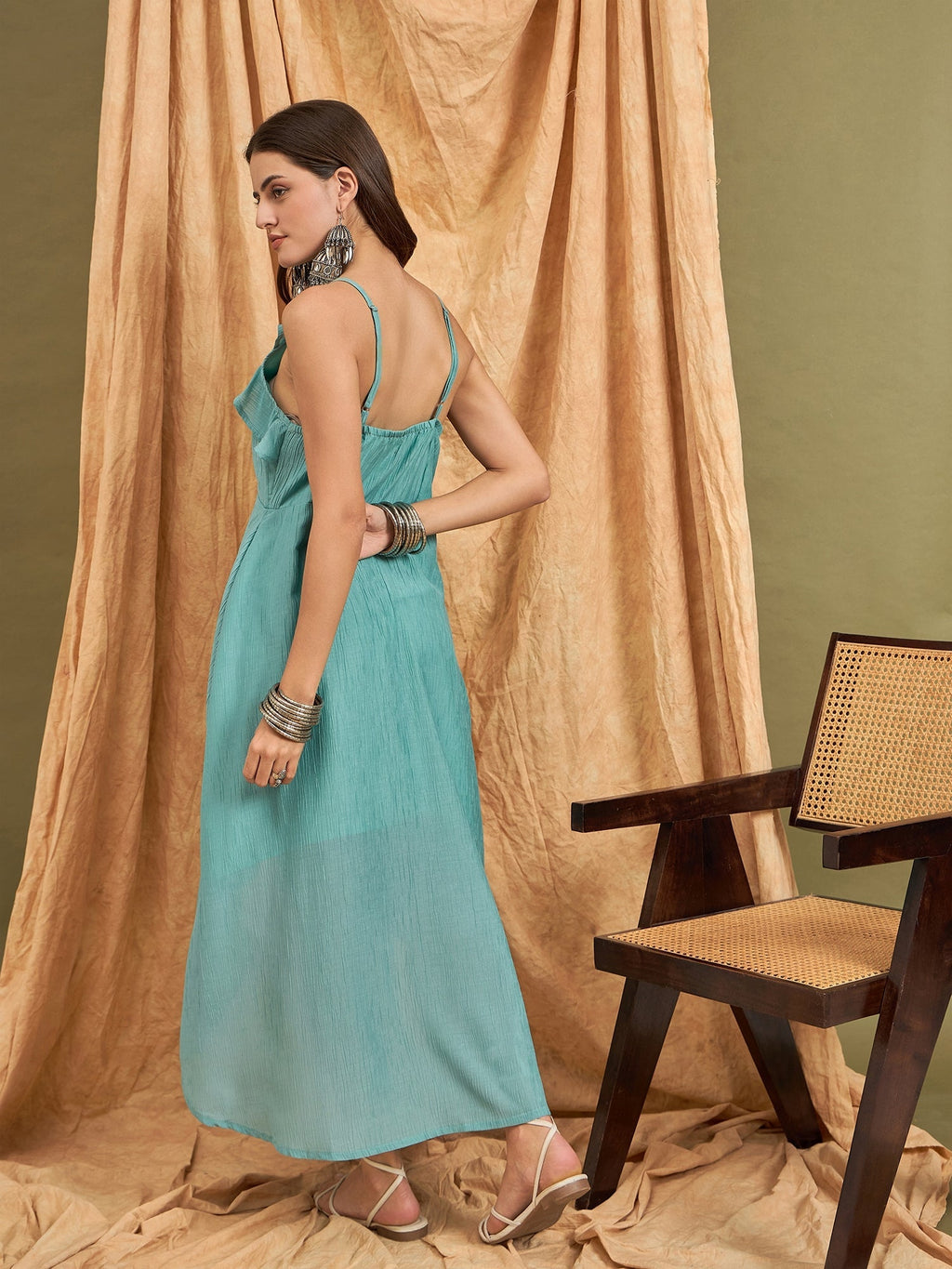 InWeave Cadet Blue Chiffon Frill Dress