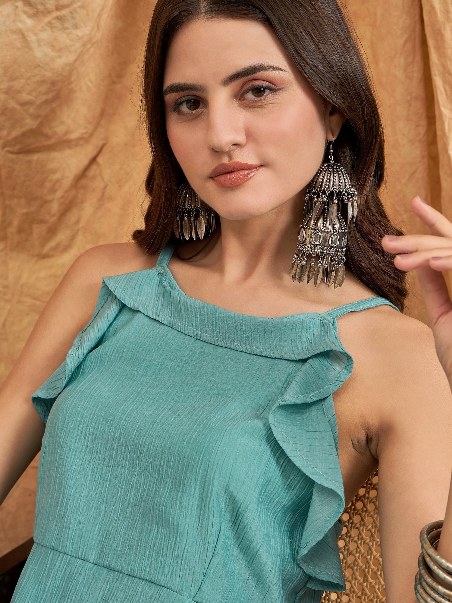 InWeave Cadet Blue Chiffon Frill Dress