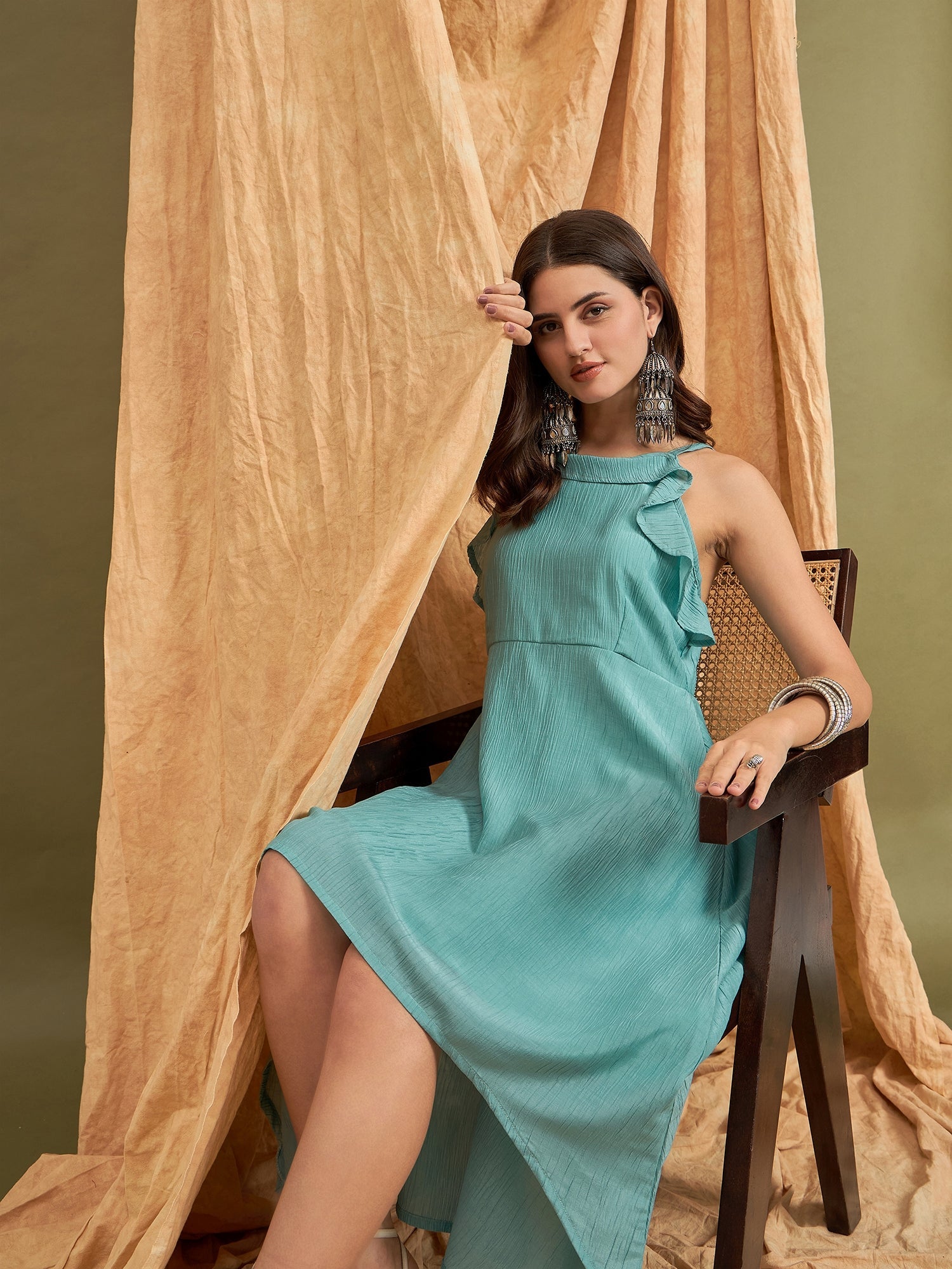 InWeave Cadet Blue Chiffon Frill Dress