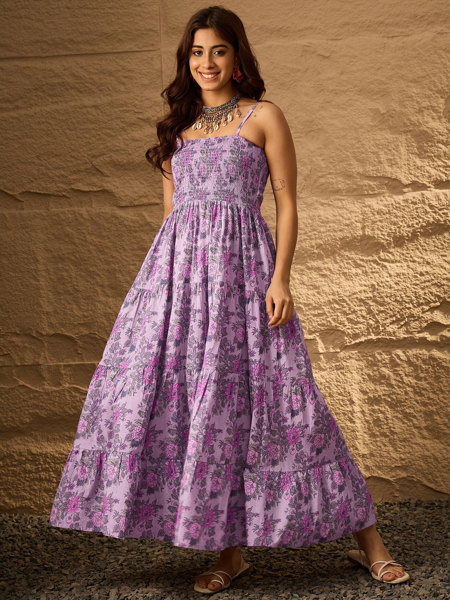 InWeave Lavender Floral Tiered Dress