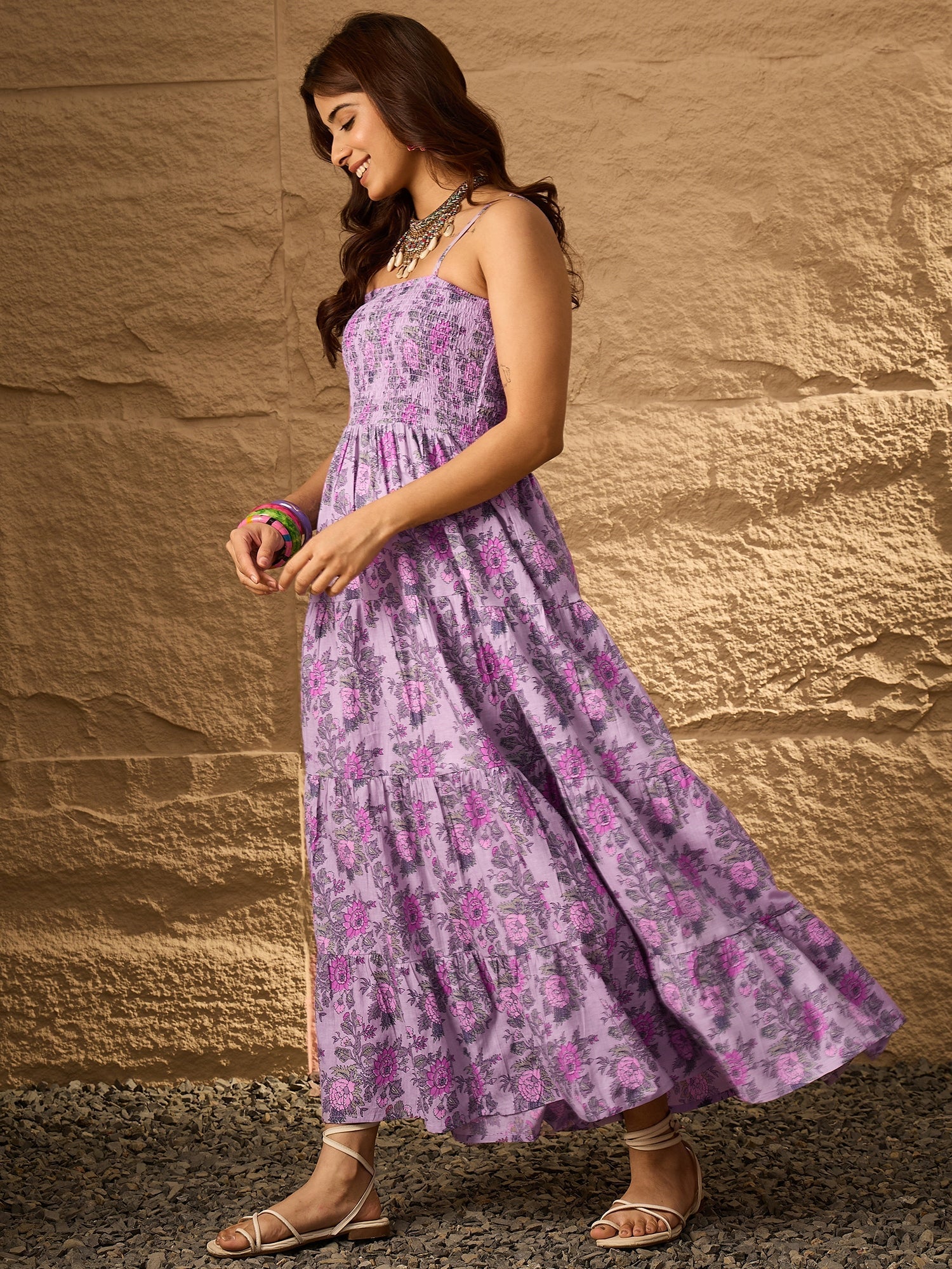 InWeave Lavender Floral Tiered Dress