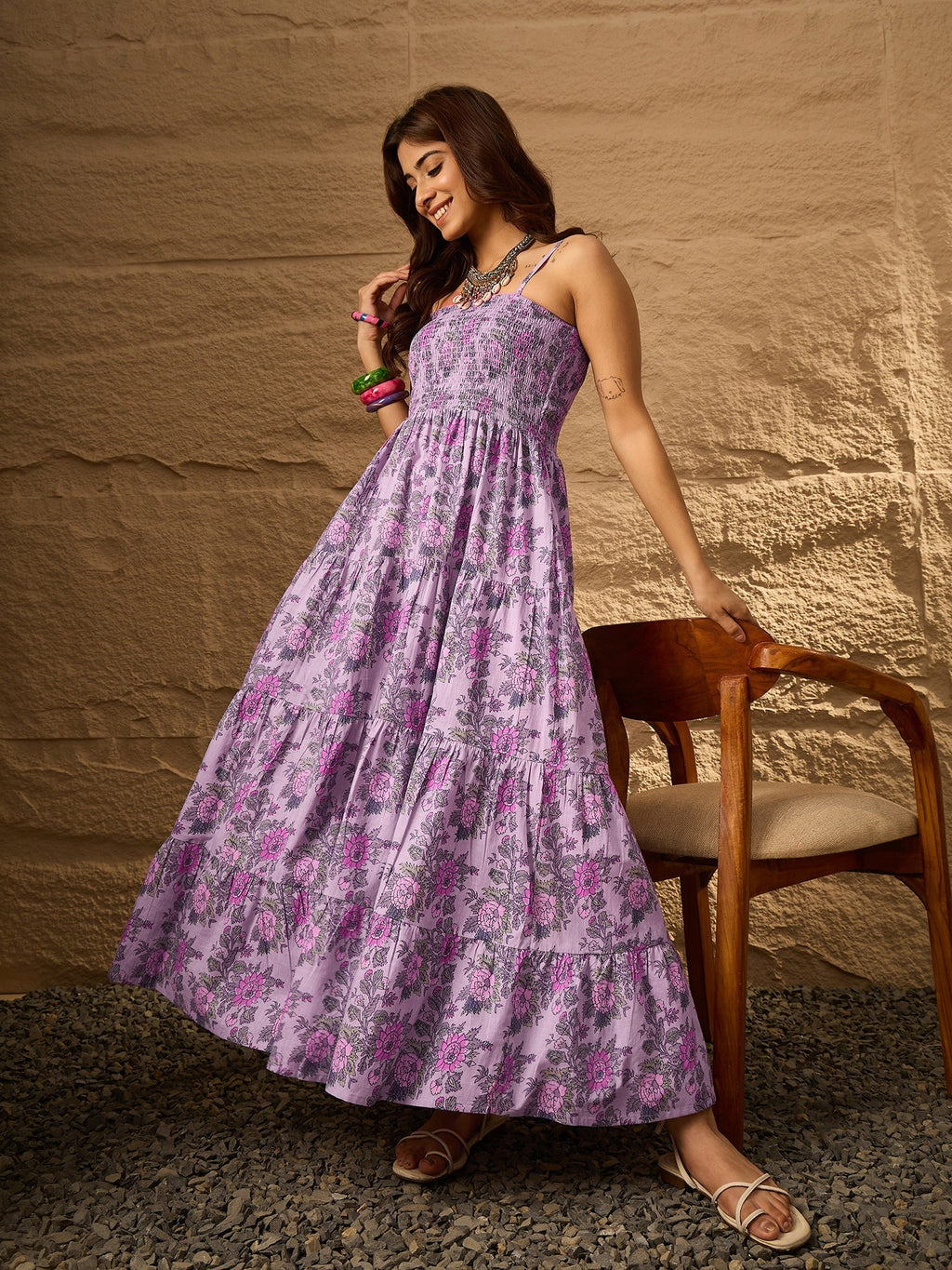 InWeave Lavender Floral Tiered Dress