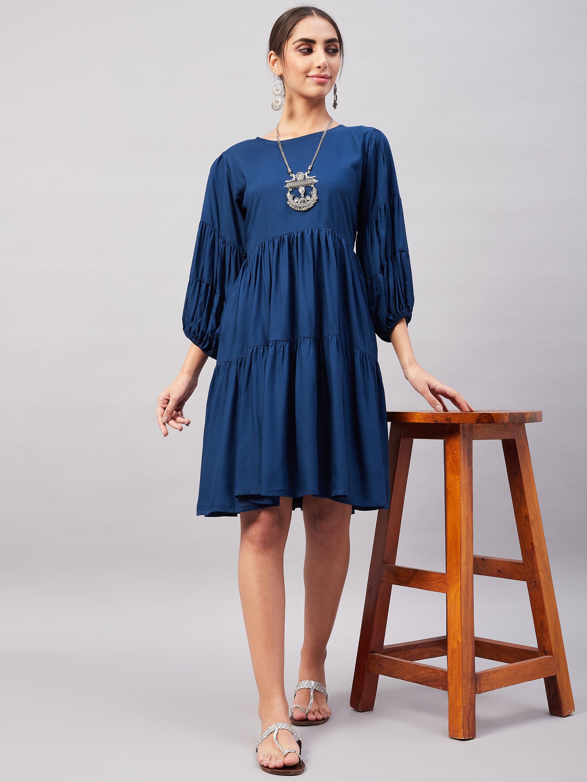 InWeave Teal Blue Flared Dress