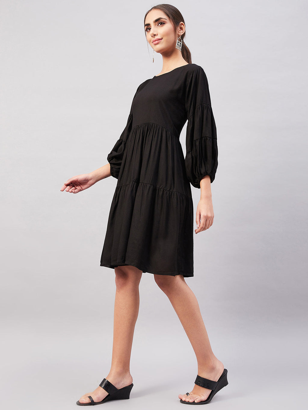 InWeave Solid Black Flared Dress