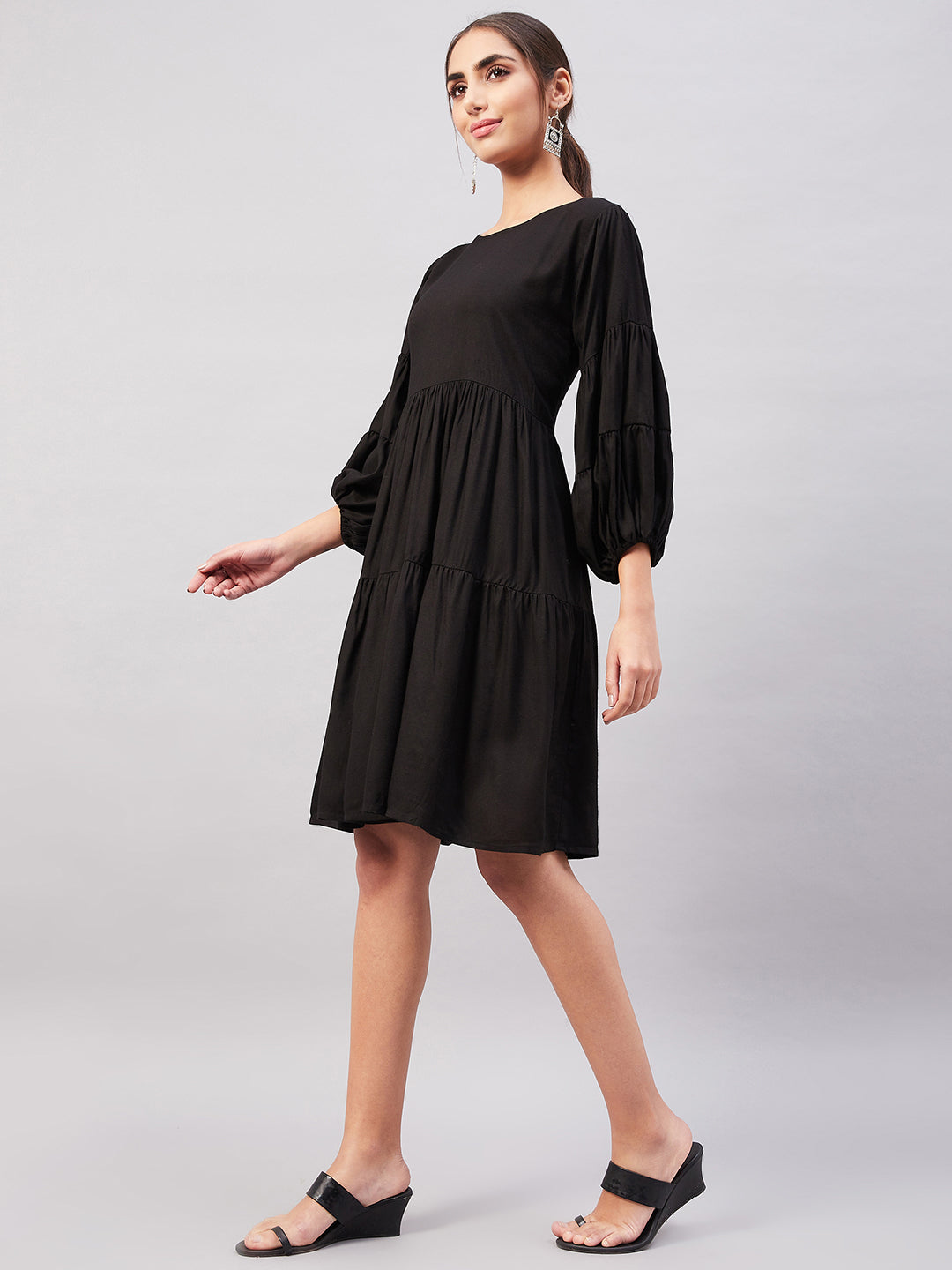 InWeave Solid Black Flared Dress