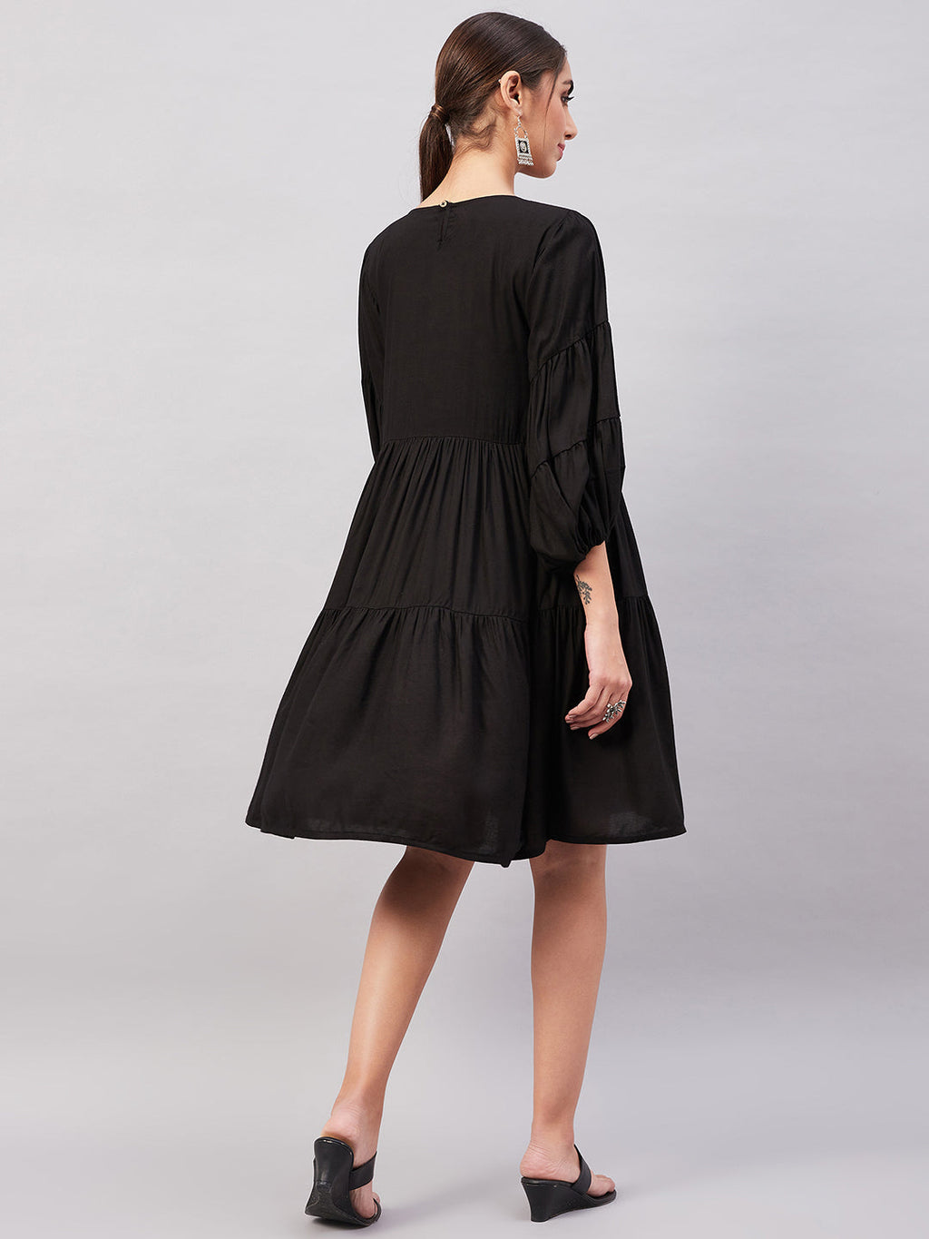 InWeave Solid Black Flared Dress