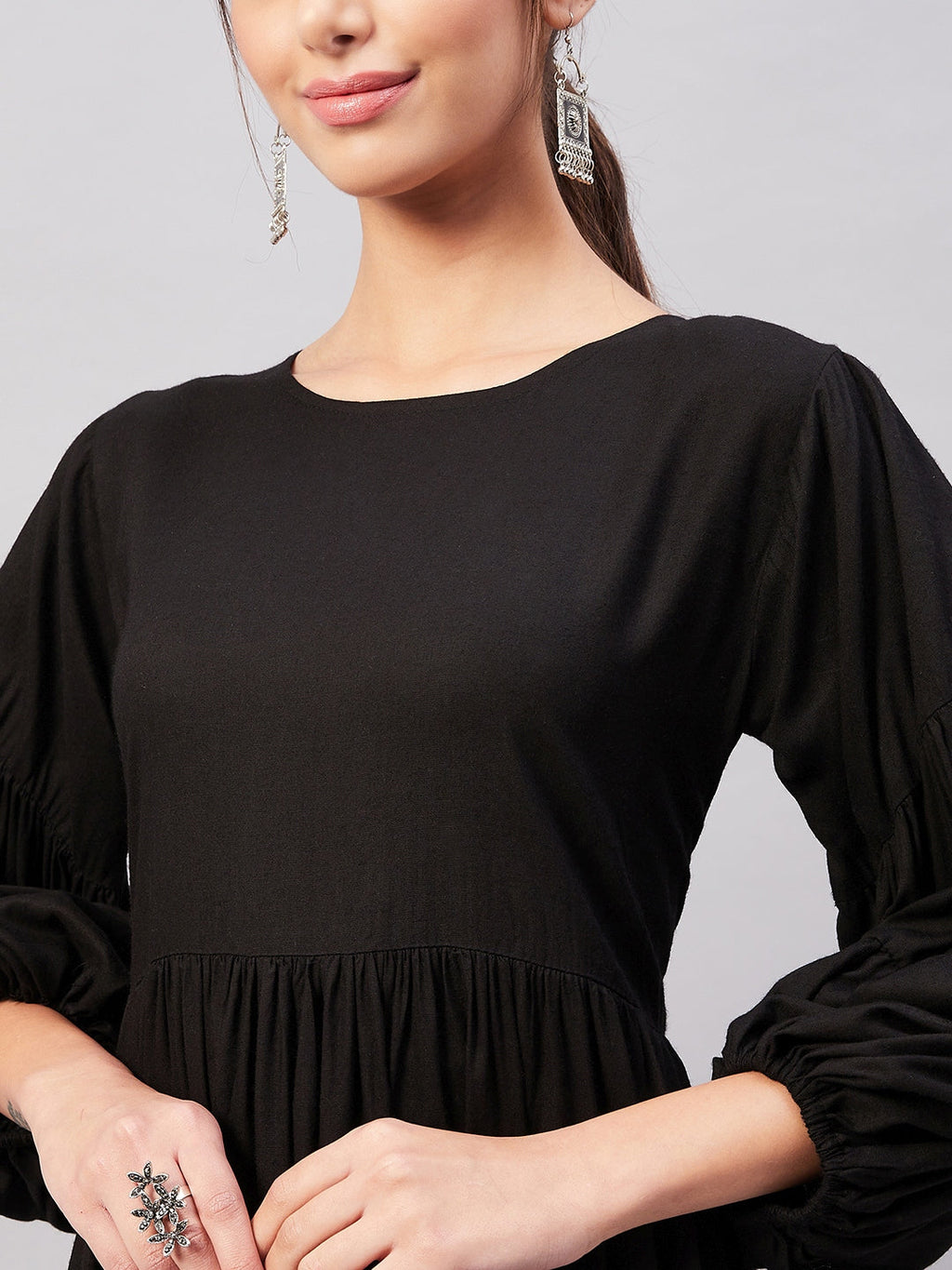 InWeave Solid Black Flared Dress