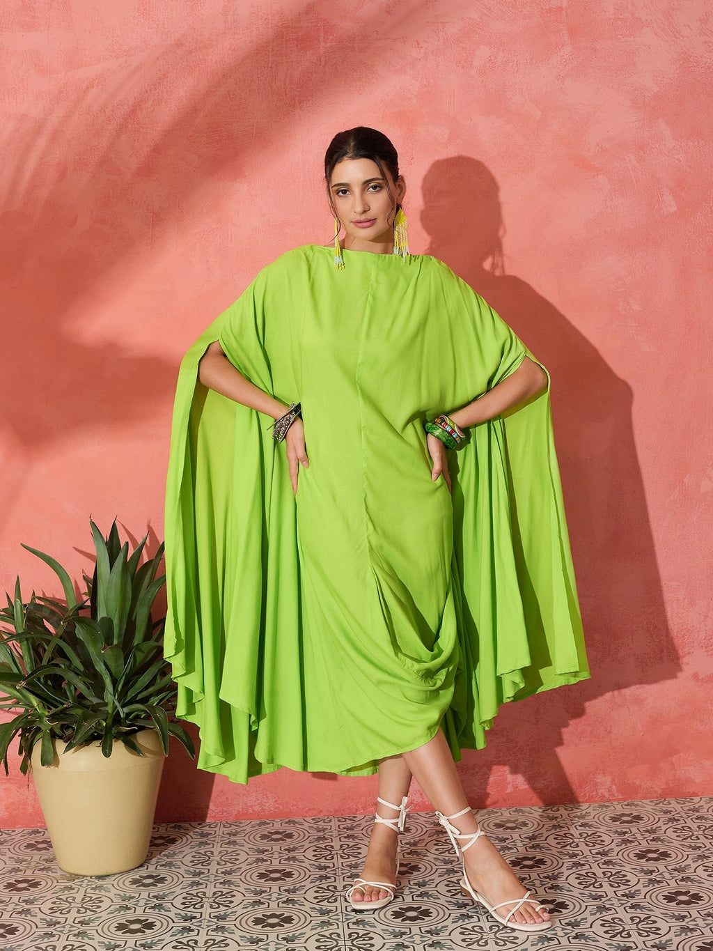 InWeave Lime Green Rayon Cowel Style Kaftan