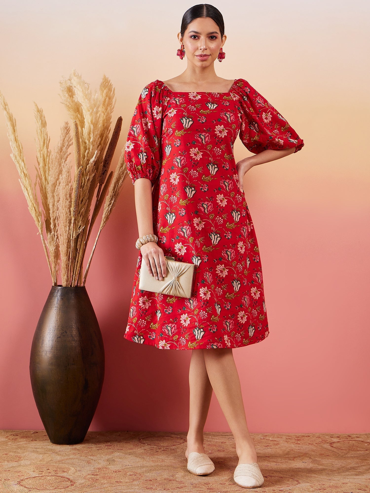 InWeave Red Bishop Sleeve Dress