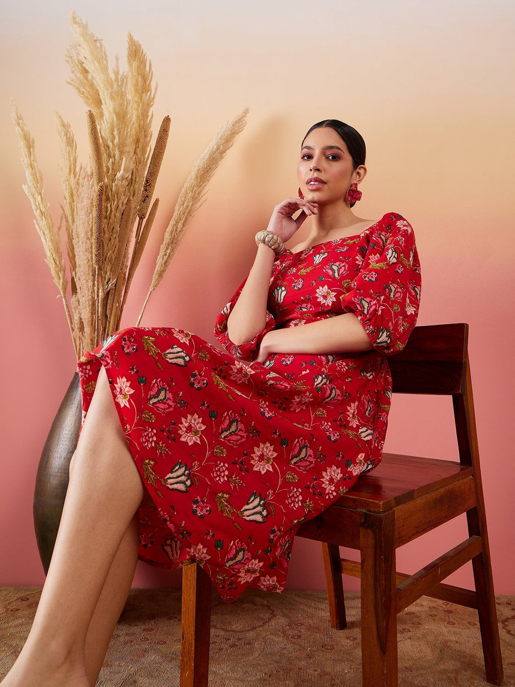 InWeave Red Bishop Sleeve Dress
