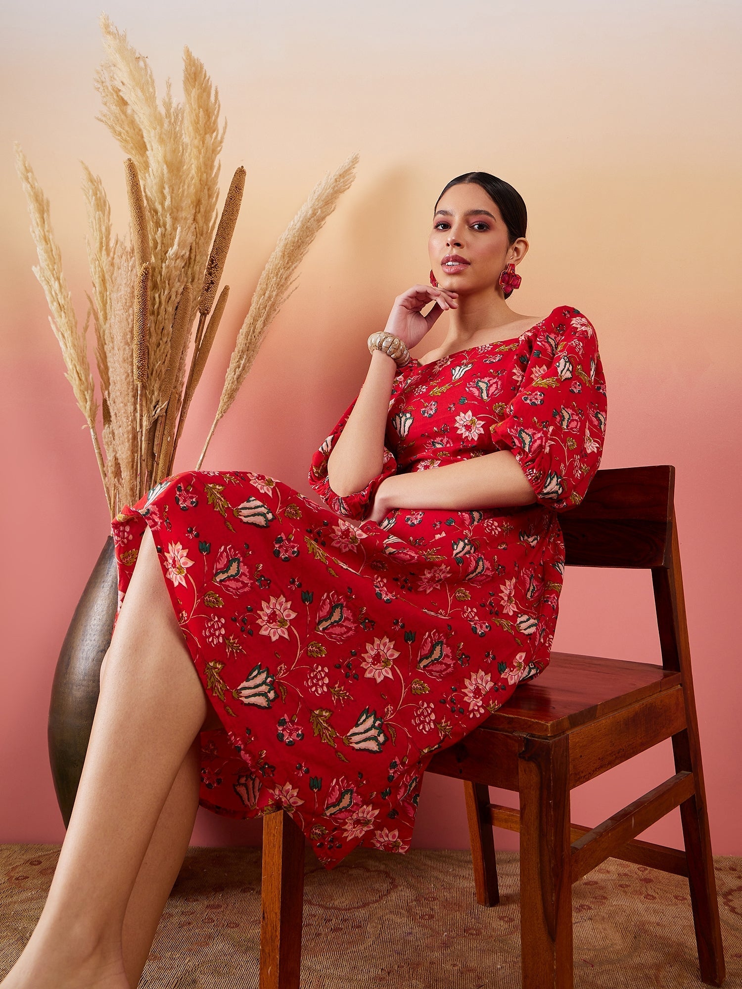 InWeave Red Bishop Sleeve Dress