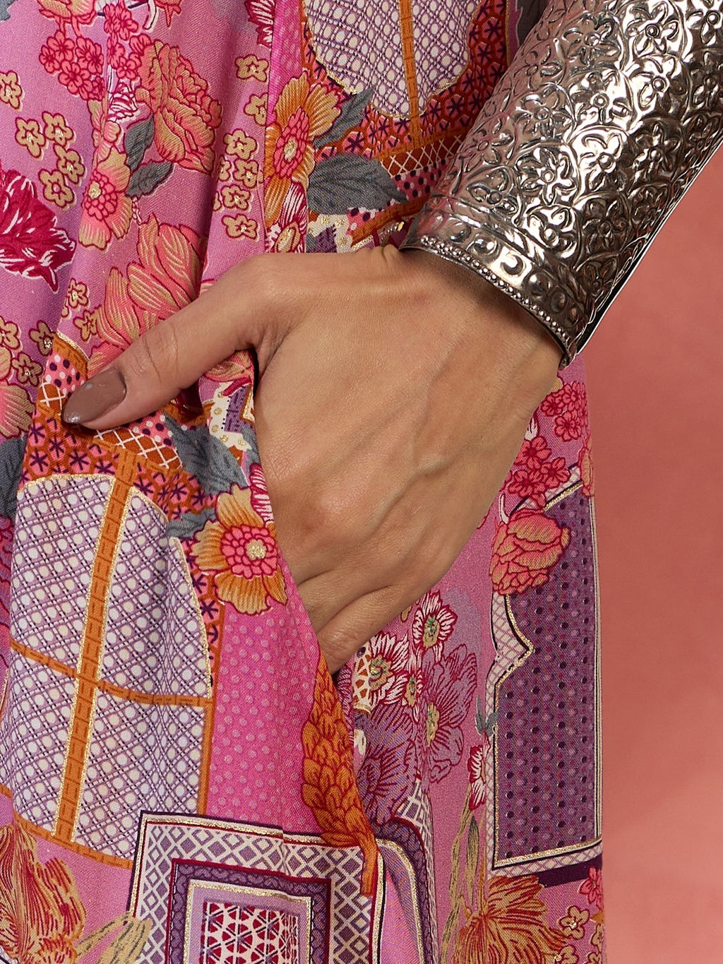 InWeave Pink Window Print R Neck Dress