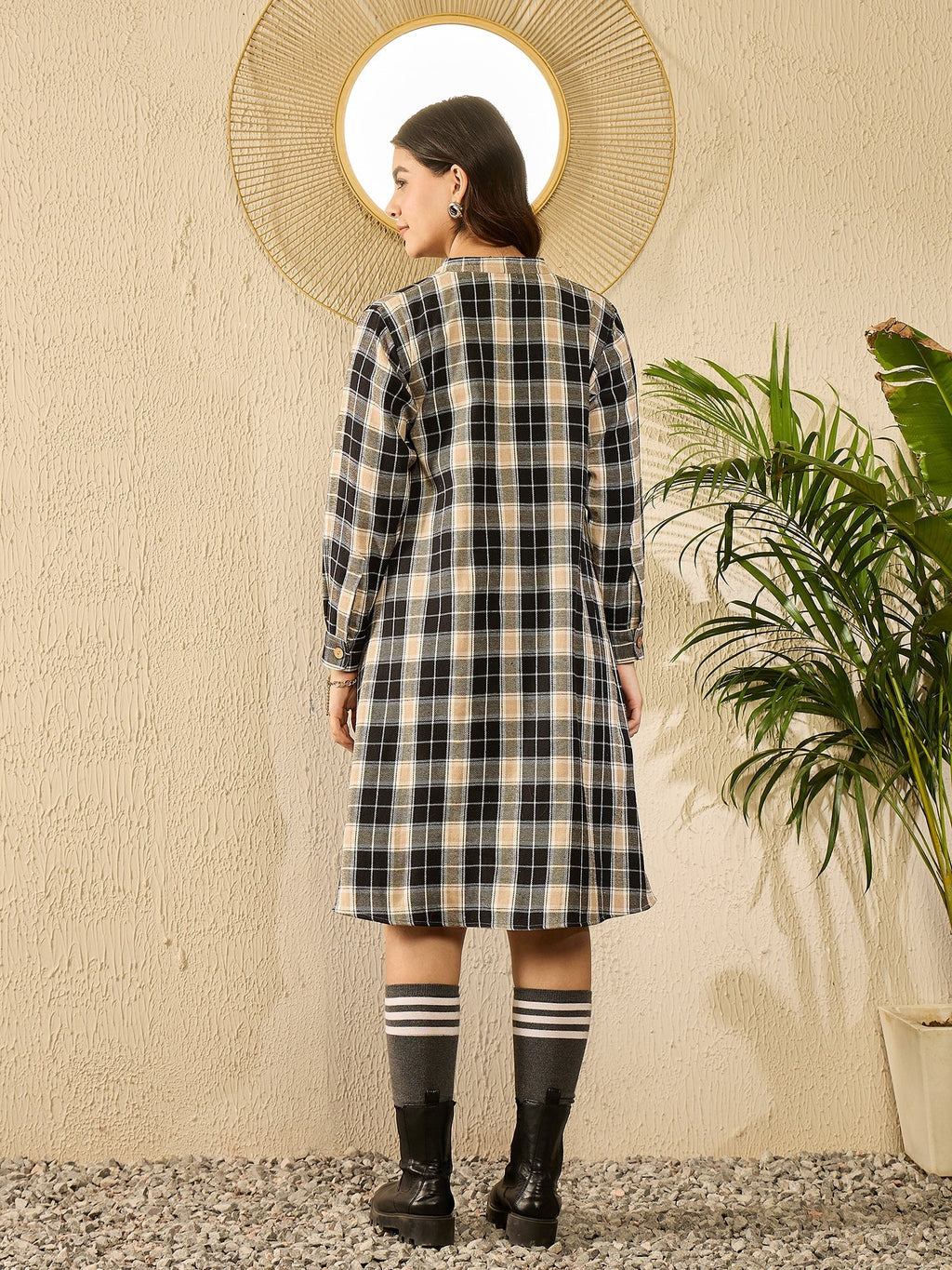 InWeave Black Beige Check Dress