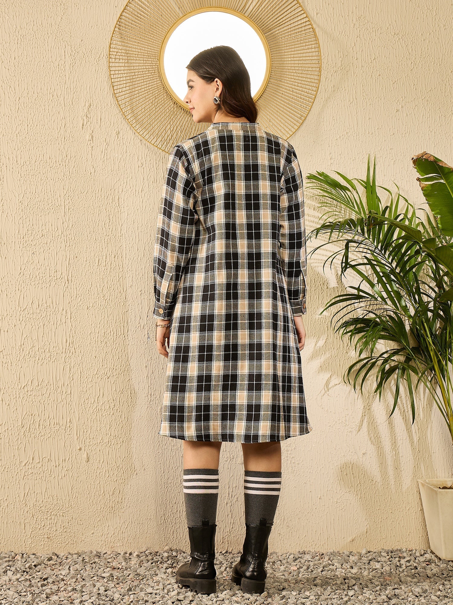 InWeave Black Beige Check Dress