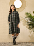 InWeave Green Black Check Mandarin Button Neck Dress