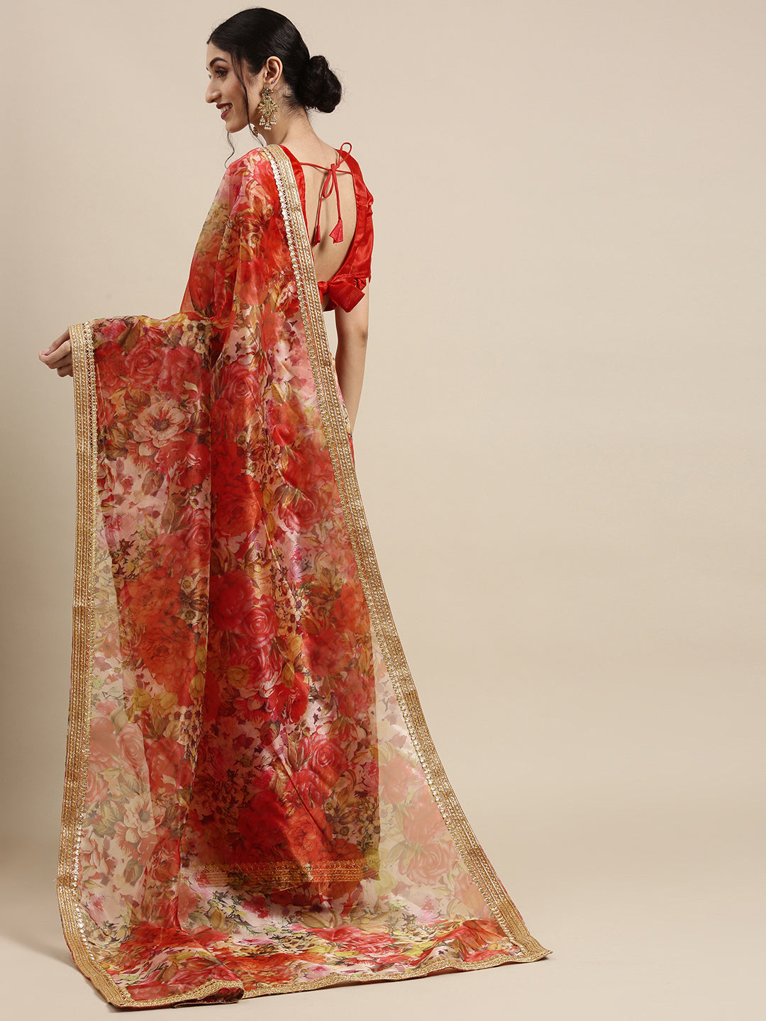 Tikhi Imli Red Floral Organza Saree