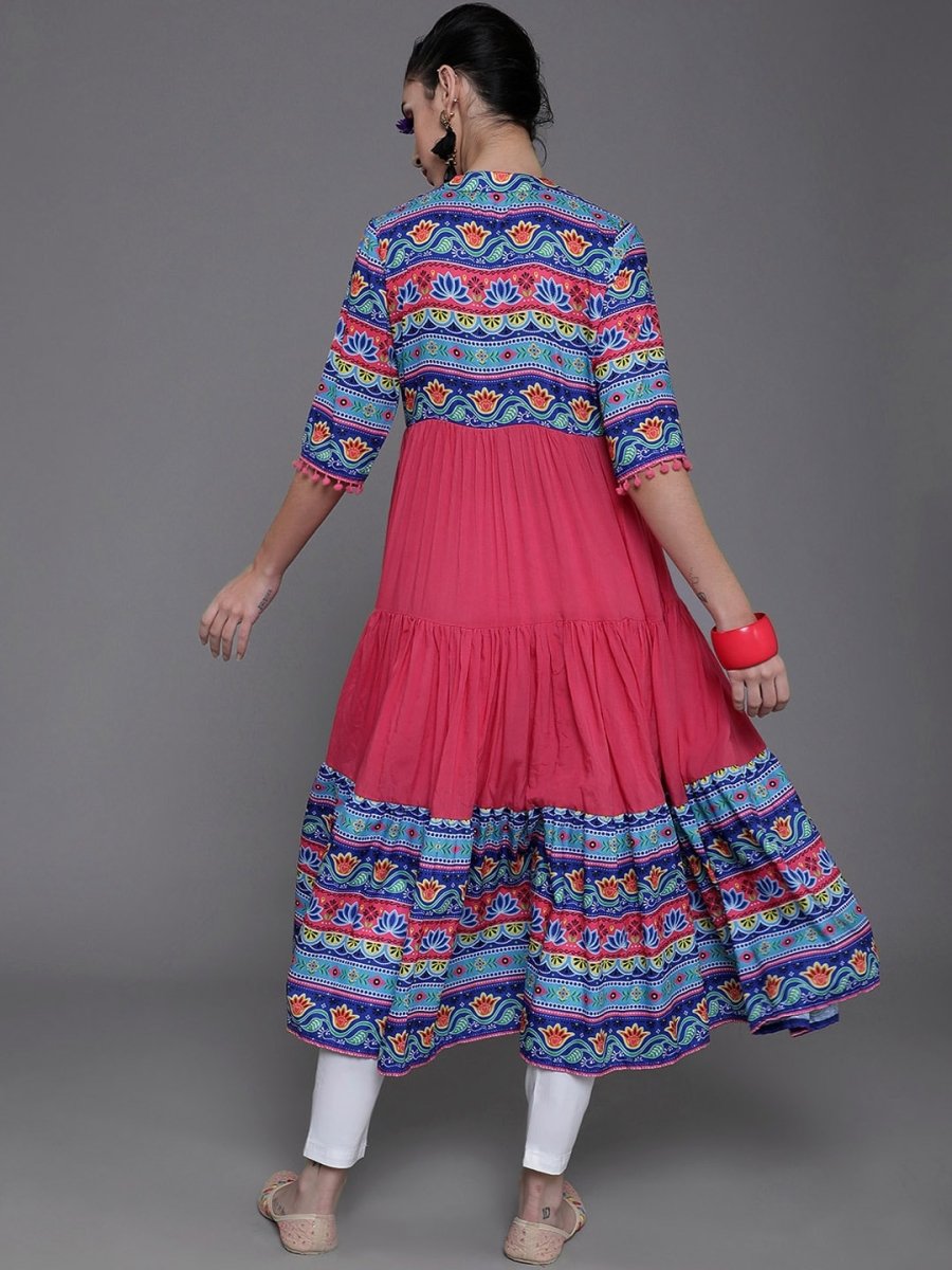 Aks Ethnic Motifs Printed Mandarin Collar Cotton Silk Anarkali Kurta