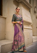 Monjolika Fashion Foil Print Purple Viscose Silk Classic Saree