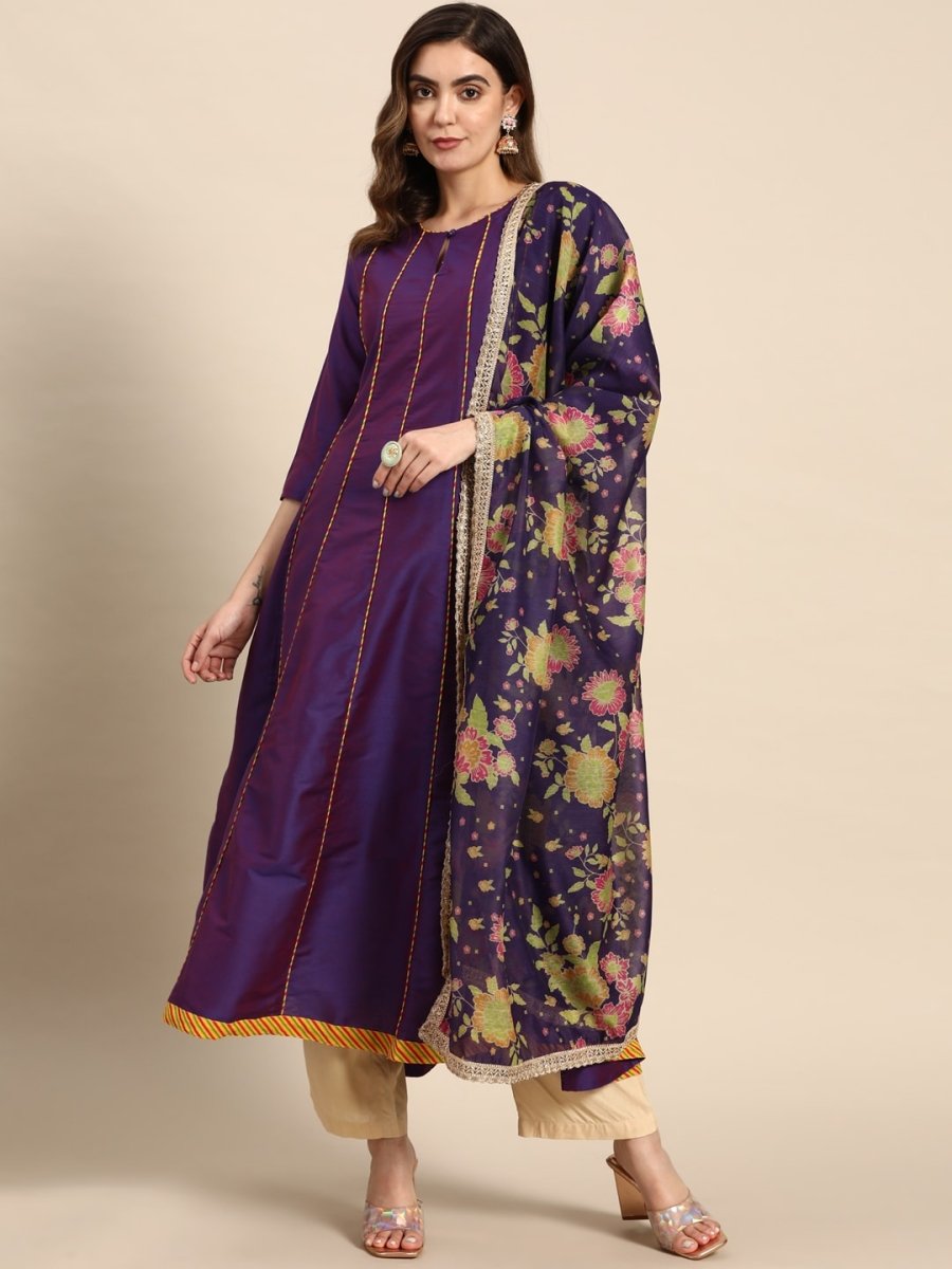 All About You Women Keyhole Neck A-Line Kurta & Dupatta