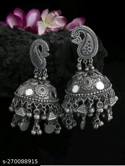Tehzeeb Creations Women's Black Oxidised Earrings With Ghungroo