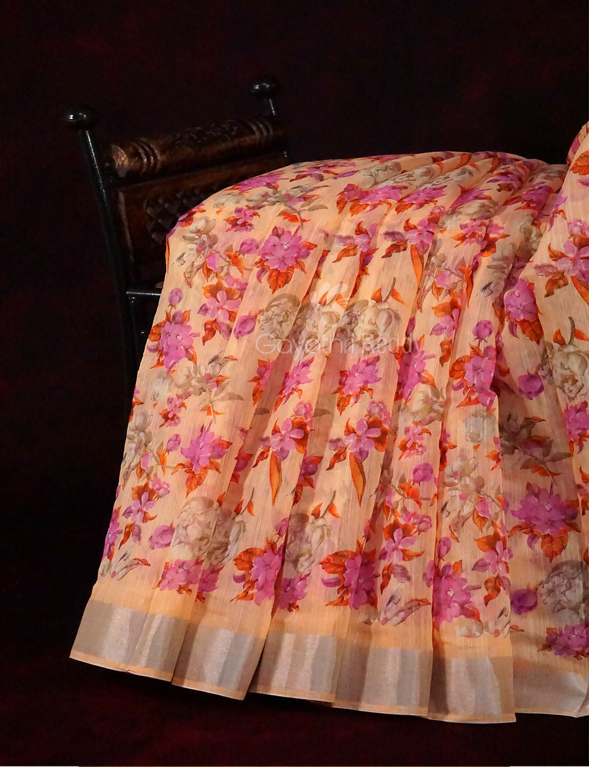 Light Orange Colour Floral Design Semi Chanderi Saree By Gayathri Reddy Designer Studio