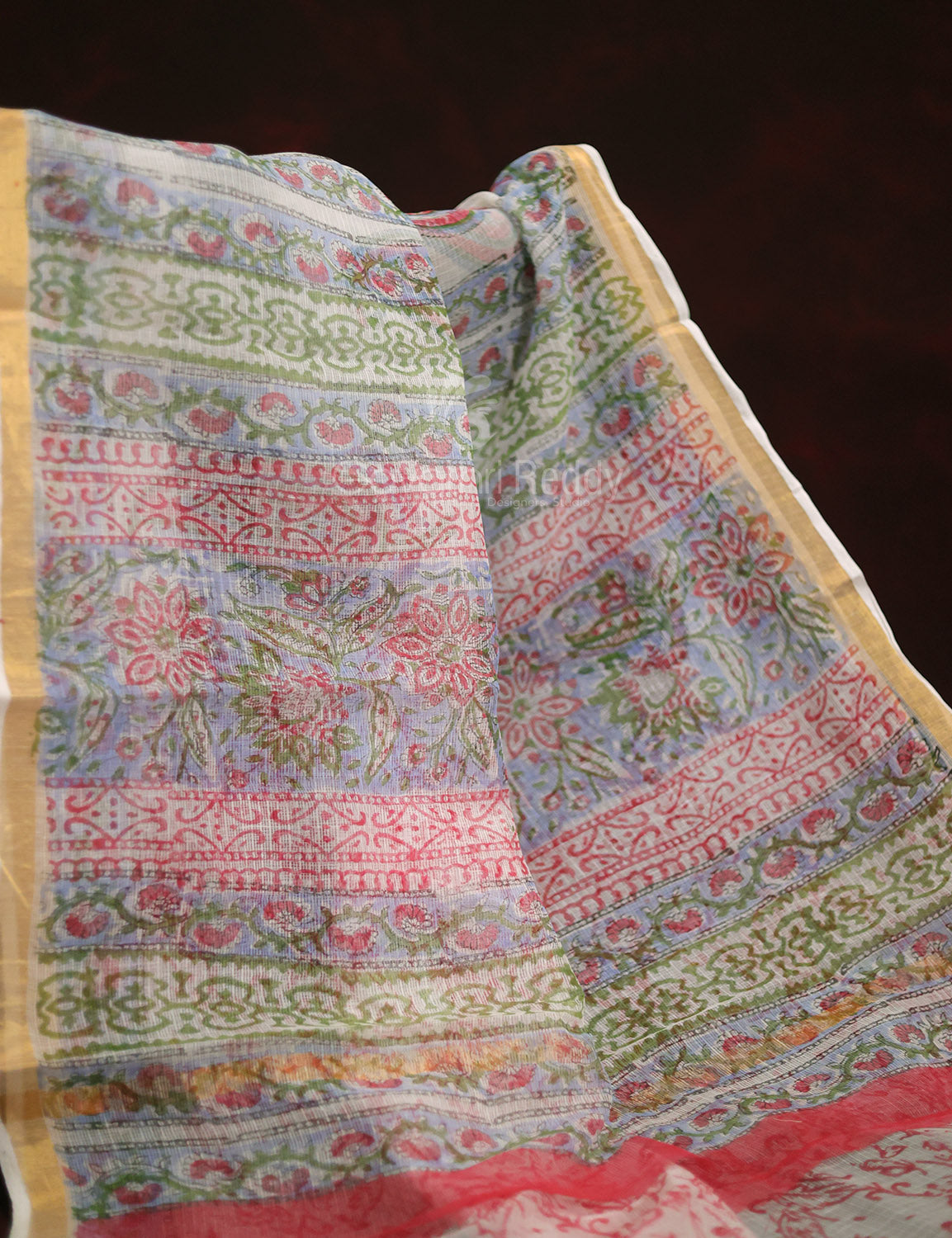 Off White Mango Block Design Pure Kota Cotton Saree By Gayathri Reddy Designer Studio