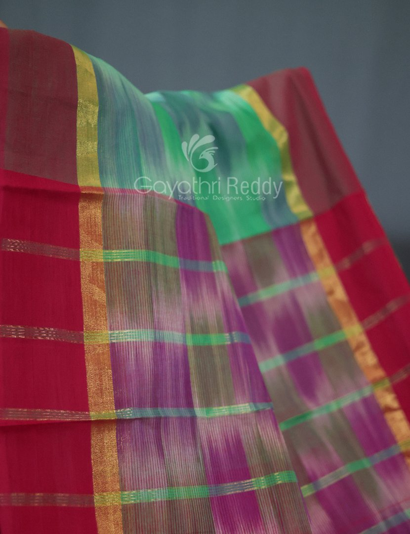 Dual Shades of Sea Green And Maroon Mangalagiri Ikkat Cotton Saree By Gayathri Reddy Designer Studio