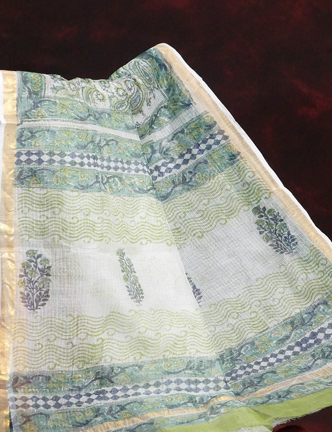 Off White And Parrot Green Colour Pure Kota Cotton Saree By Gayathri Reddy Designer Studio